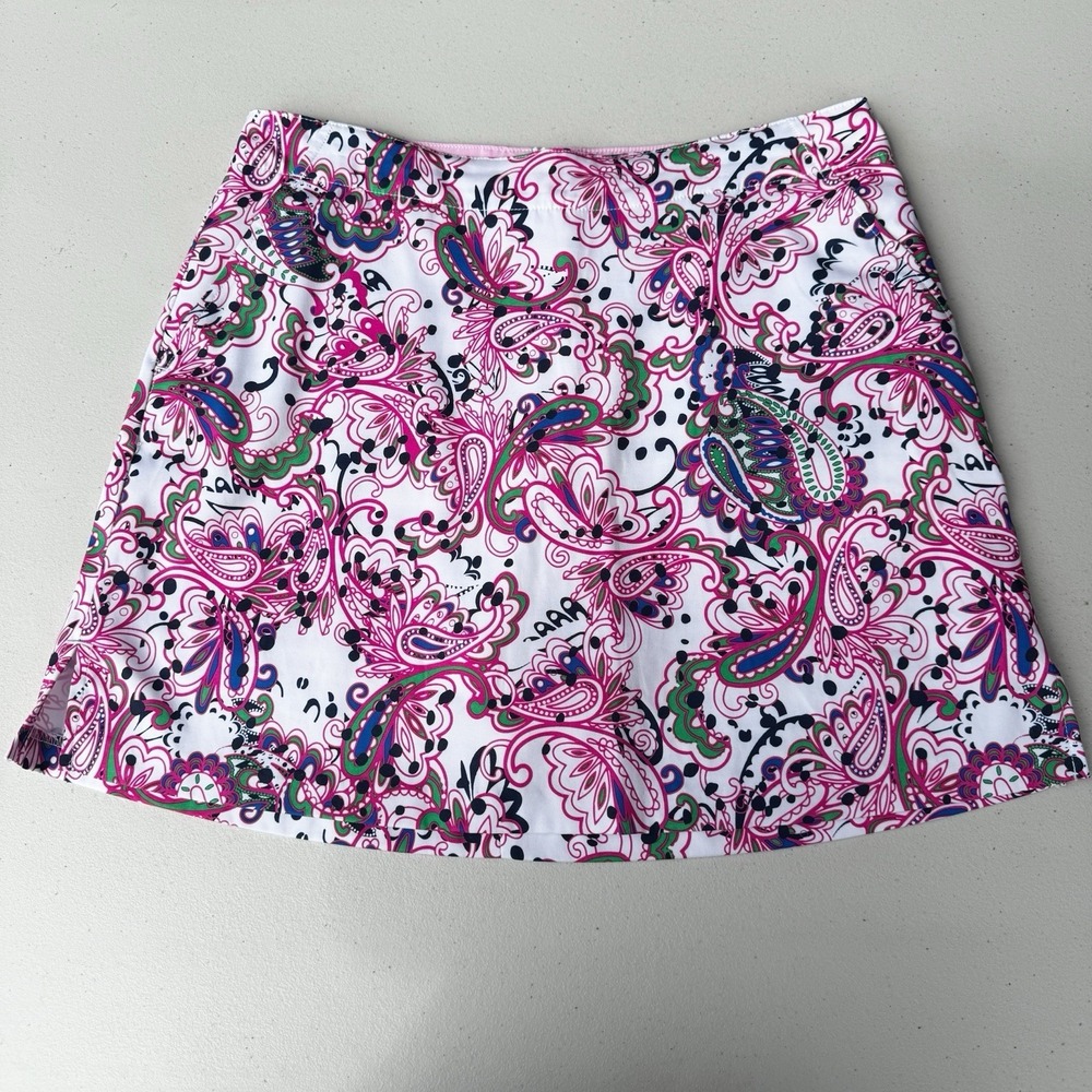 Lady Hagan Size 8 Pink Paisley Colorful Casual Golf Skirt Skort with Pockets